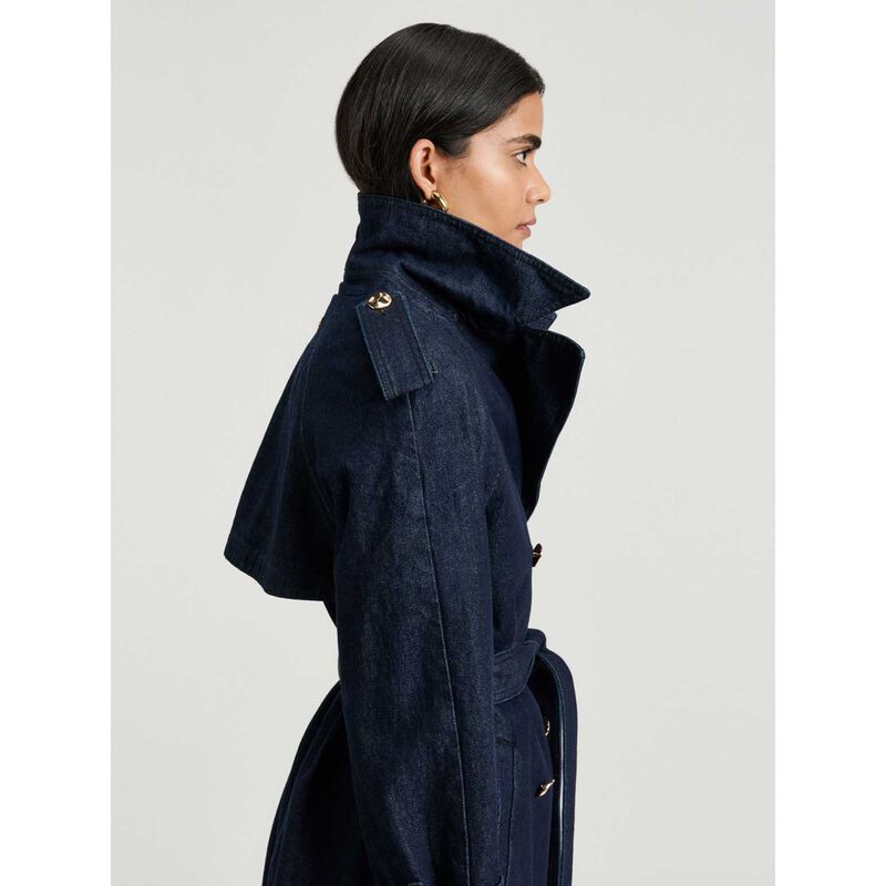 Veronika Maine Dark Indigo Denim Trench image number 3